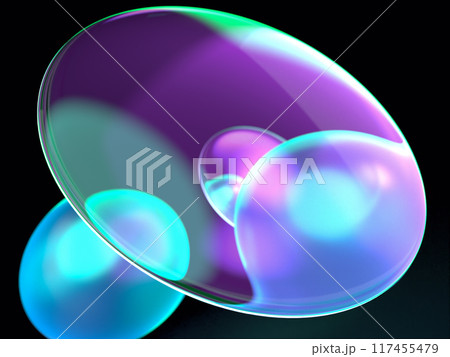 虹色に輝く球体とレンズの3D イラストレーション 117455479