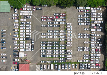 New cars at dealership parking 117456110
