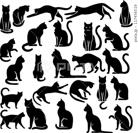 ネコのいろんなポーズのシルエット 117456519