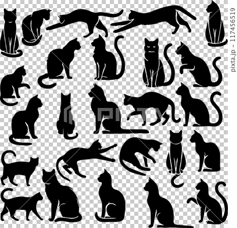 ネコのいろんなポーズのシルエット 117456519
