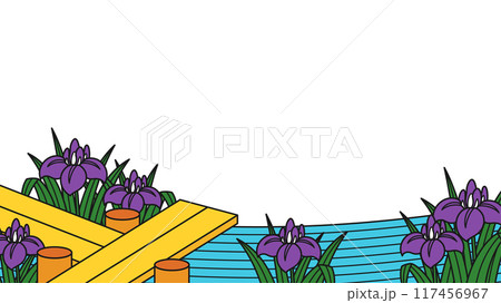 花札の菖蒲をイメージした背景イラスト_16:9 117456967