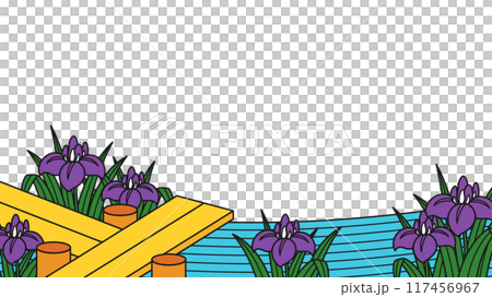 花札の菖蒲をイメージした背景イラスト_16:9 117456967