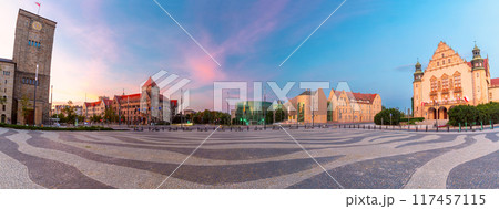 The old building of the Adam Mickiewicz University in Poznan during blue hour. The old building of the Adam Mickiewicz University in Poznan during blue hour. 117457115