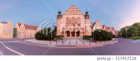 The old building of the Adam Mickiewicz University in Poznan during blue hour. The old building of the Adam Mickiewicz University in Poznan during blue hour. 117457116
