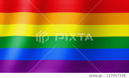 bright flag of the LGBT community. Rainbow wavy silk colored background. Fabric texture. A symbol of gender equality for everyone. bright flag of the LGBT community. Rainbow wavy silk colored background. Fabric texture. A symbol of gender equality for everyone. 117457336