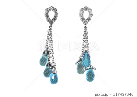 Blue topaz Gemstone and diamond earrings c Blue topaz Gemstone and diamond earrings c 117457346