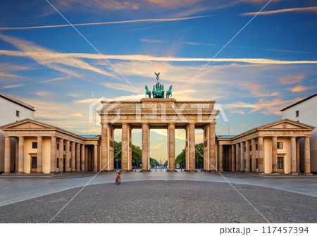 Brandenburg Gate or Brandenburger Tor at sunset, Berlin, Germany 117457394