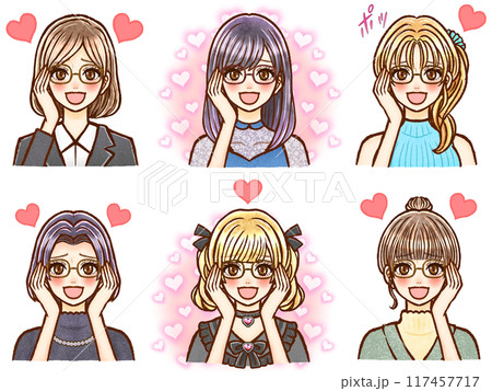 様々な髪型の恋している大人女性のイラスト素材セット3 様々な髪型の恋している大人女性のイラスト素材セット3 117457717