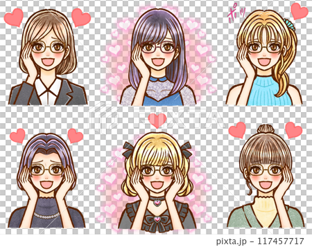 様々な髪型の恋している大人女性のイラスト素材セット3 様々な髪型の恋している大人女性のイラスト素材セット3 117457717