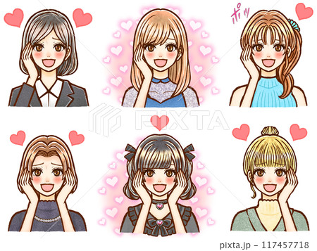 様々な髪型の恋している大人女性のイラスト素材セット4 様々な髪型の恋している大人女性のイラスト素材セット4 117457718