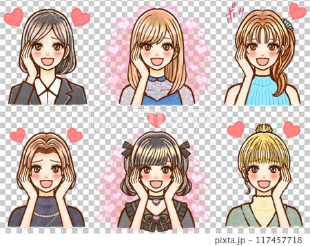 様々な髪型の恋している大人女性のイラスト素材セット4 様々な髪型の恋している大人女性のイラスト素材セット4 117457718