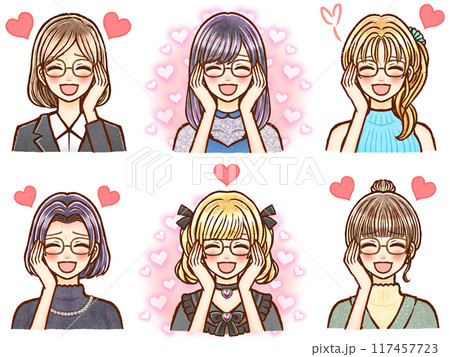 色々な髪型の恋している大人女性のイラスト素材セット4 117457723