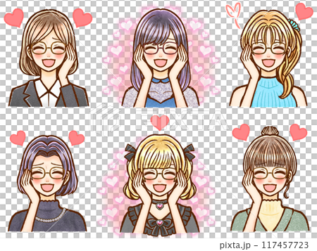 色々な髪型の恋している大人女性のイラスト素材セット4 117457723