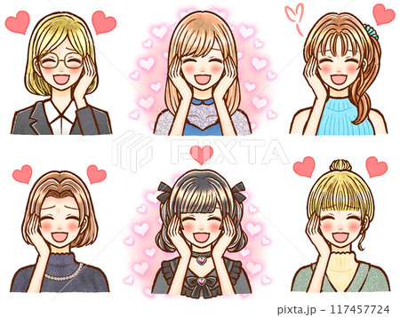 色々な髪型の恋している大人女性のイラスト素材セット5 117457724