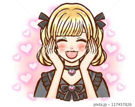 照れている地雷系ツインテール大人女性のイラスト素材 117457826