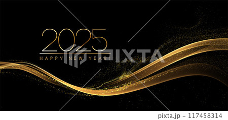 2025 New Year Abstract shiny color gold wave design element 2025 New Year Abstract shiny color gold wave design element 117458314