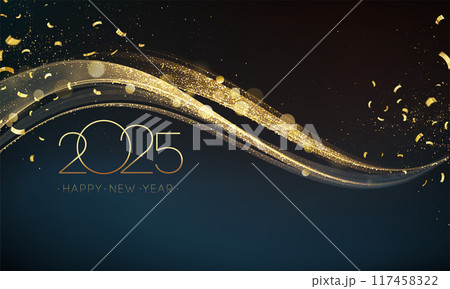 2025 New Year Abstract shiny color gold wave design element 117458322
