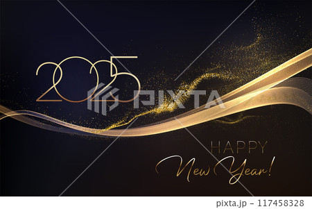2025 New Year Abstract shiny color gold wave design element 2025 New Year Abstract shiny color gold wave design element 117458328