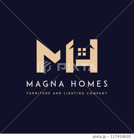 The Power of a HM Letter  Logo Initial letter hm, mh, m, h elegant and luxury Initial with Rectangular frame minimal monogram logo design vector template 117458620