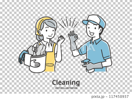 Male and female staff of a house cleaning company posing in a fist pump 117458937