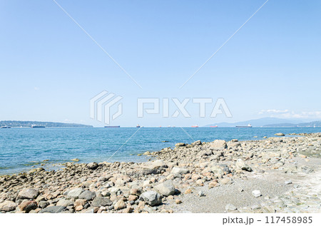 View of English Bay from Stanley Park Beach 2, Vancouver, BC, Canada 117458985