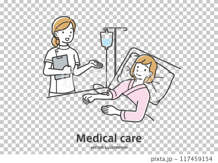 若い女性の入院患者の容態をチェックする看護師 若い女性の入院患者の容態をチェックする看護師 117459154
