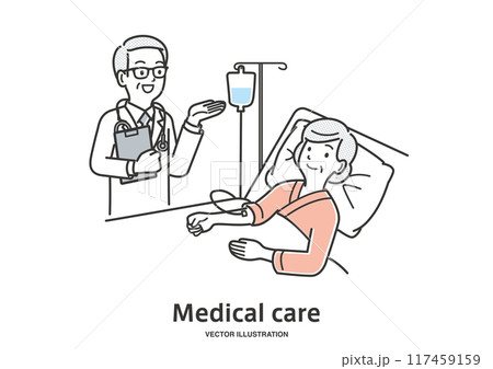 年配の女性の入院患者を診察する男性医師 117459159