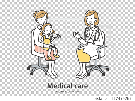 A young girl and her mother being examined by a female doctor 117459263