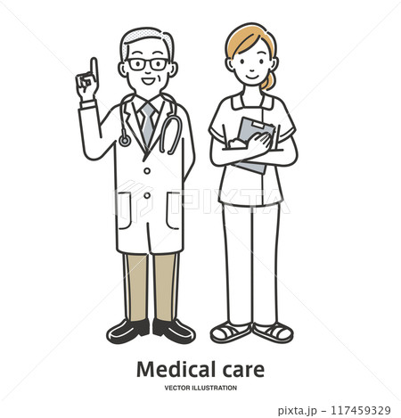 手振りで表現する男性医者と看護師のイラスト 117459329