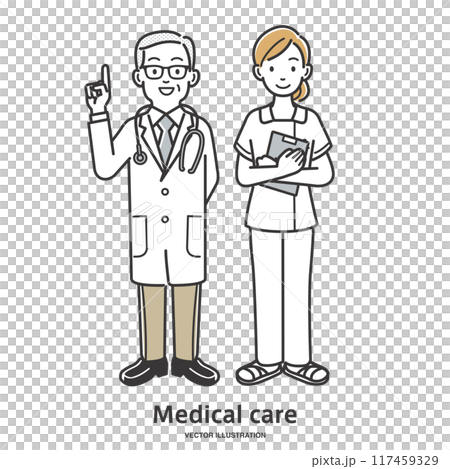 手振りで表現する男性医者と看護師のイラスト 117459329