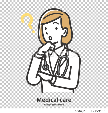 疑問に思う女性医師 117459466