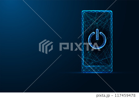 Abstract smartphone with power button futuristic concept image on dark blue background. 117459478