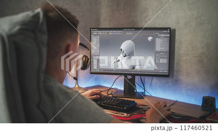 Caucasian teenager rendering model of game character on PC 117460521