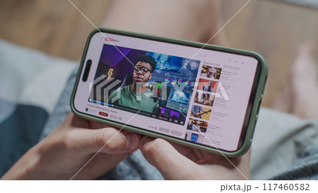 Blogger content about color correction displayed on smartphone screen 117460582