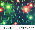 Car high beam. Surreal rainy defocused bokeh pattern as abstract background. Blurred pattern wallpaper. 117460876