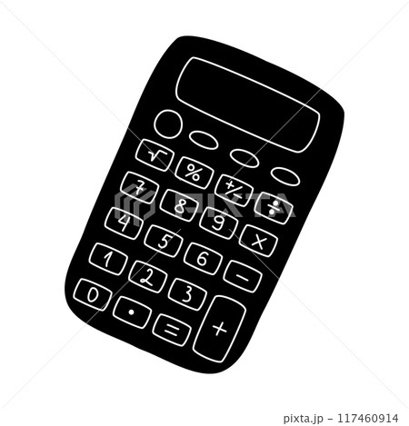 Black silhouette of electronic calculator, glyph icon flat vector Black silhouette of electronic calculator, glyph icon flat vector 117460914