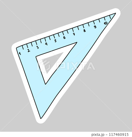 Sticker with triangular ruler, doodle style vector 117460915