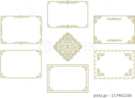 クラシックでエレガントでゴージャスな飾り枠セット　フレームセット　青金 117462288