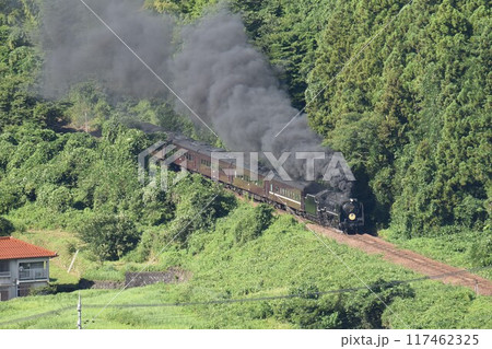 SLやまぐち号 緑映える 夏の津和野を出発 SLやまぐち号 緑映える 夏の津和野を出発 117462325