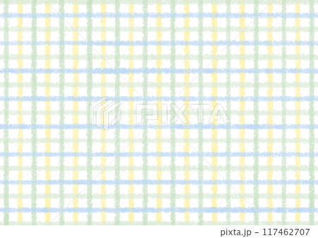 クレヨンで描く、爽やかな色合いのチェック模様 117462707