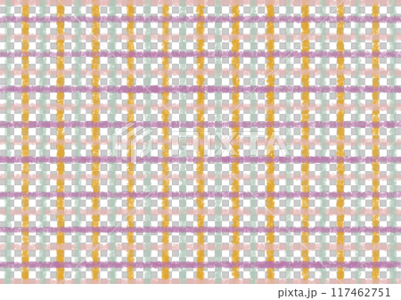 用蠟筆繪製的溫暖氣氛的格子圖案 - 橙色 117462751