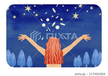 グリム童話　星の銀貨　水彩 イラスト 117462984