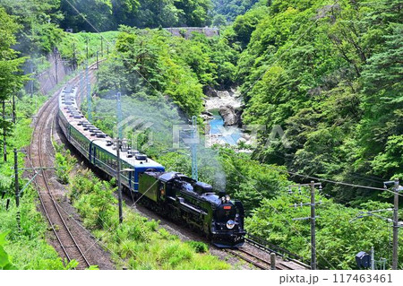 プレートC61　SLぐんまみなかみ号　名勝諏訪峡脇を快走 117463461