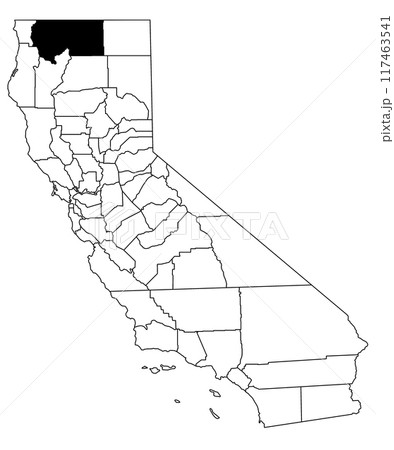Map of siskiyou County in California state on white background. single County map highlighted by black colour on California map. UNITED STATES, US 117463541