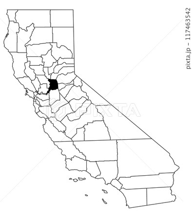 Map of Sacramento County in California state on white background. single County map highlighted by black colour on California map. UNITED STATES, US 117463542