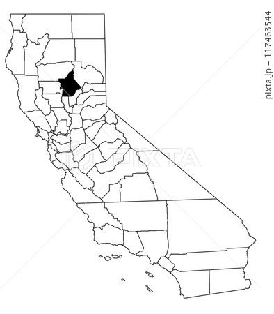 Map of butte County in California state on white background. single County map highlighted by black colour on California map. UNITED STATES, US Map of butte County in California state on white background. single County map highlighted by black colour on California map. UNITED STATES, US 117463544