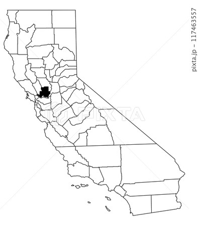Map of solano County in California state on white background. single County map highlighted by black colour on California map. UNITED STATES, US 117463557