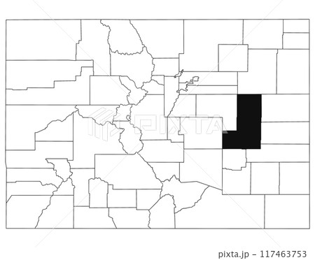 Map of Lincoln County in Colorado state on white background. single County map highlighted by black colour on Colorado map. UNITED STATES, US 117463753