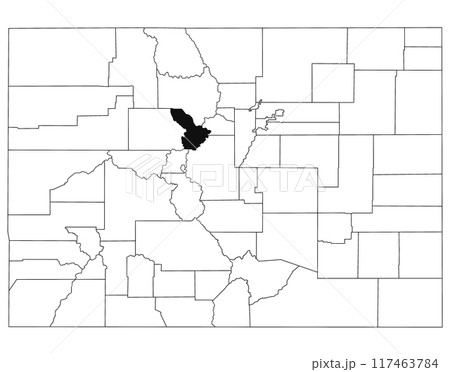 Map of summit County in Colorado state on white background. single County map highlighted by black colour on Colorado map. UNITED STATES, US Map of summit County in Colorado state on white background. single County map highlighted by black colour on Colorado map. UNITED STATES, US 117463784