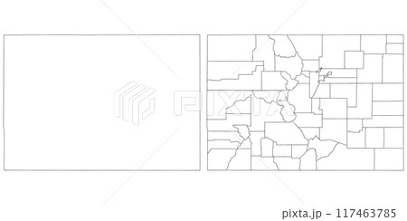 Colorado administrative map, Colorado outline and solid map set - illustration version Colorado administrative map, Colorado outline and solid map set - illustration version 117463785